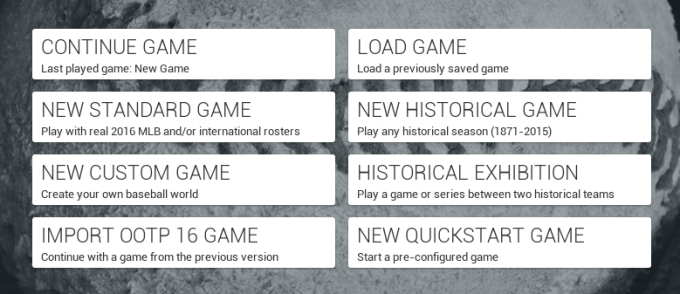 Menu on OOTP Home Screen