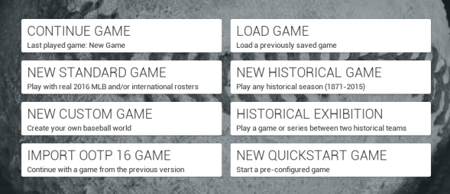 Menu on OOTP Home Screen